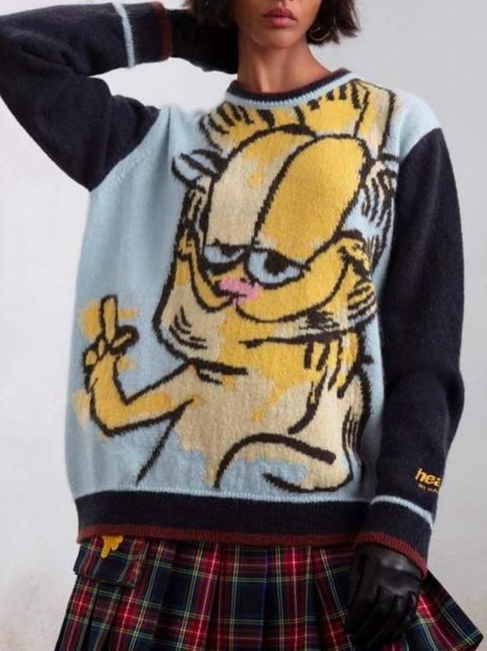 Heaven by Marc Jacobs Garfield Sweater Women XS Blue Multi Graphic Knit NWT $275